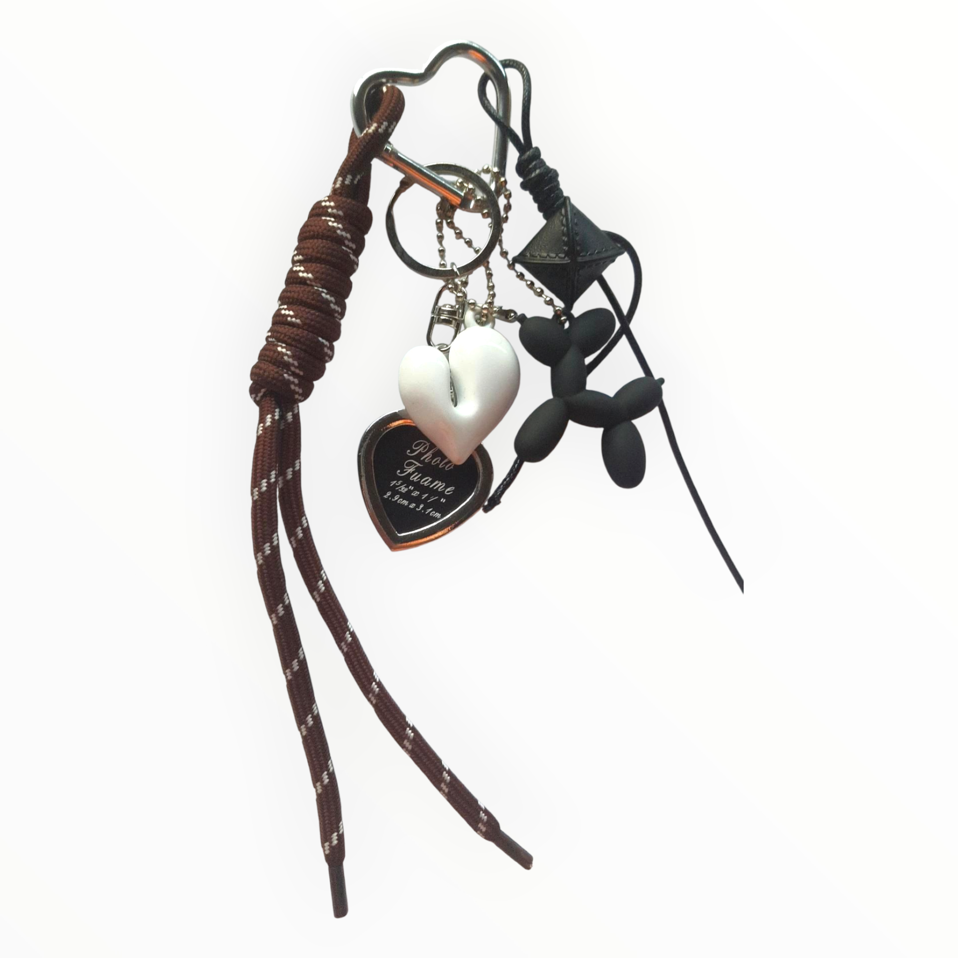 white heart and black dog bag charm